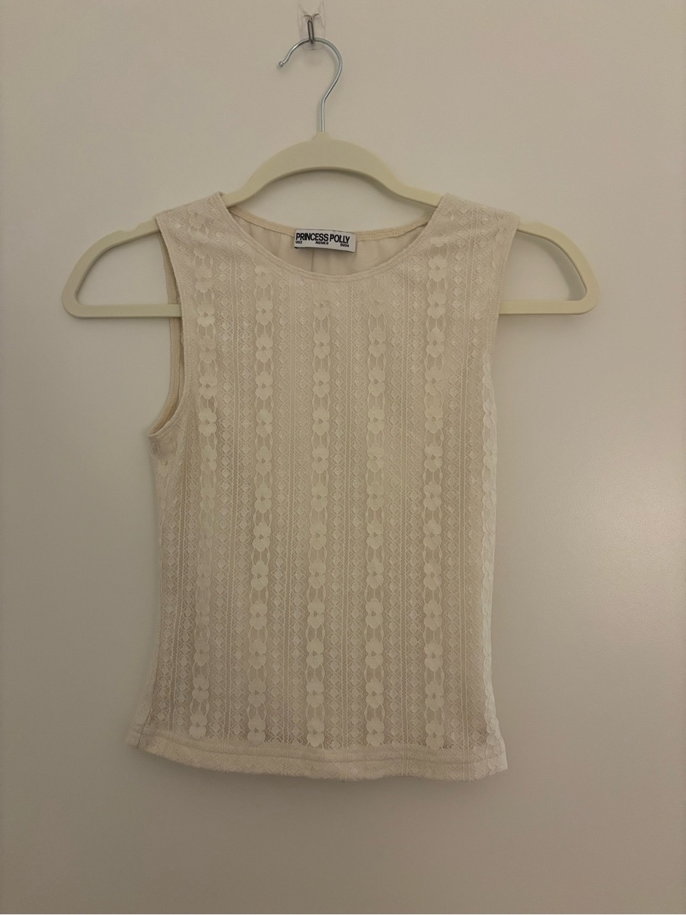 Princess Polly Cream Lace-Front Sleeveless Tank